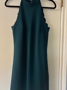 Teal Halter Scalloped Sheath Dress